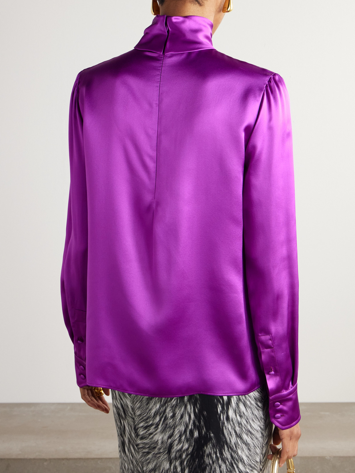 Dolce & Gabbana Silk-satin Turtleneck Blouse In Purple