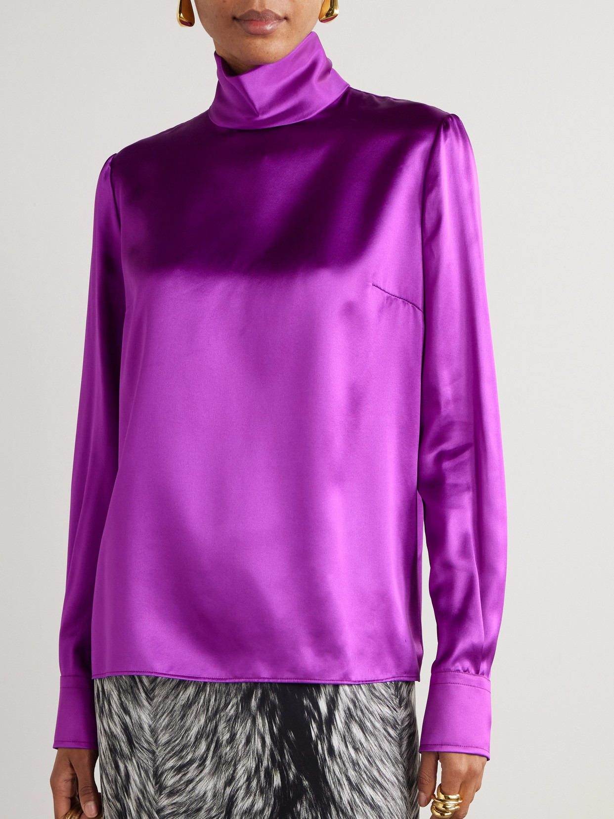 Dolce & Gabbana Silk-satin Turtleneck Blouse In Purple