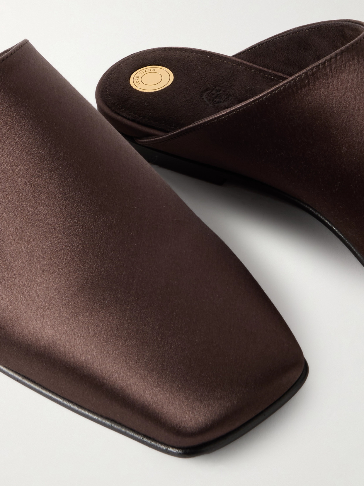 Loro Piana Alba Satin Ballerina Mules In Tabaccao Lonia