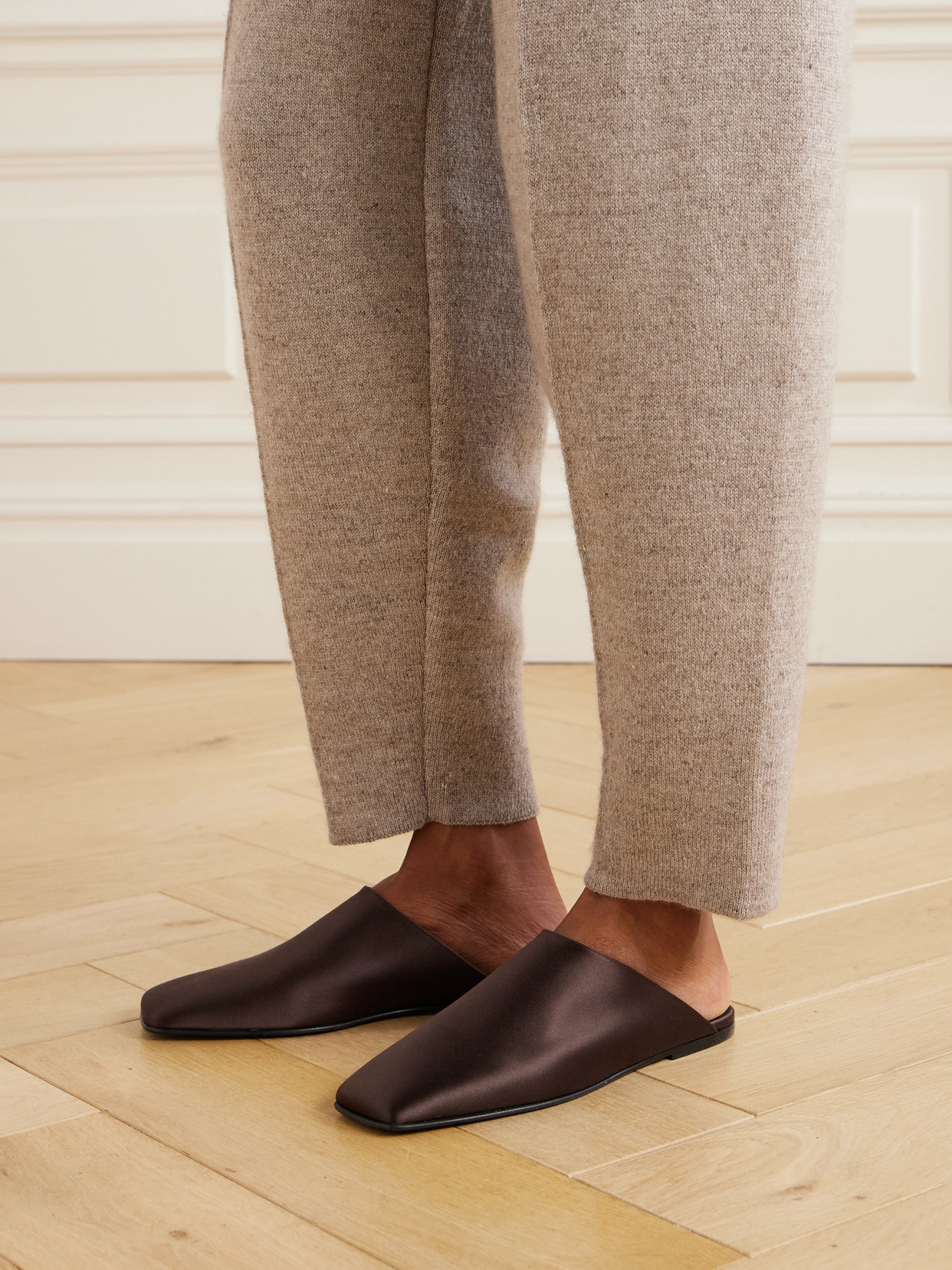 Loro Piana Alba Satin Ballerina Mules In Tabaccao Lonia