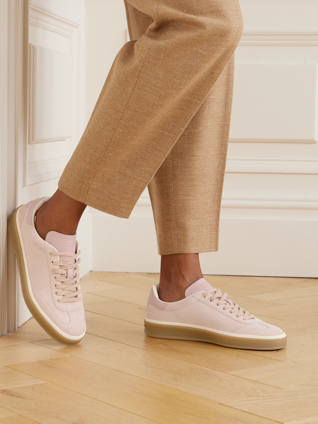 Loro Piana Mixed Leather Low-top Tennis Sneakers In Pink