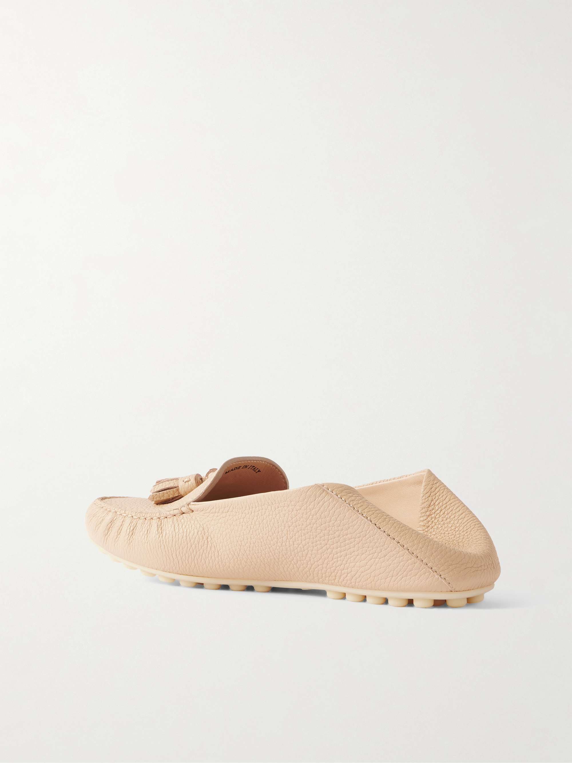 LORO PIANA Tasseled textured-leather collapsible-heel loafers