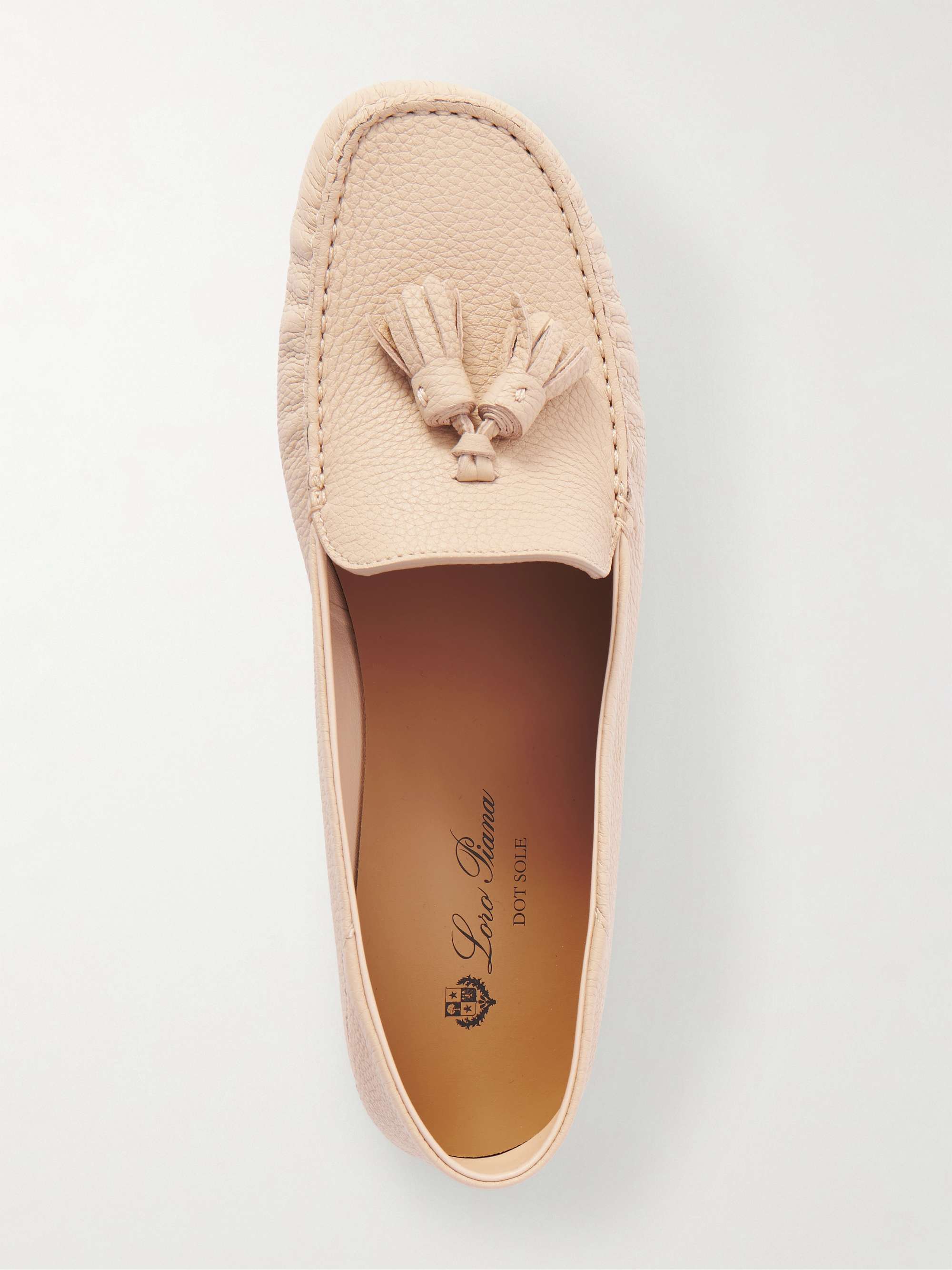 LORO PIANA Tasseled textured-leather collapsible-heel loafers