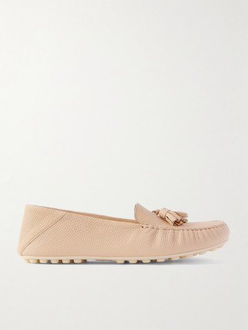Loro Piana Tasseled textured-leather collapsible-heel loafers