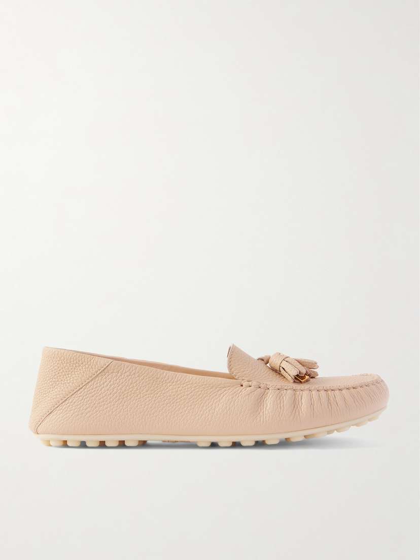 Loro Piana Tasseled Textured-leather Collapsible-heel Loafers