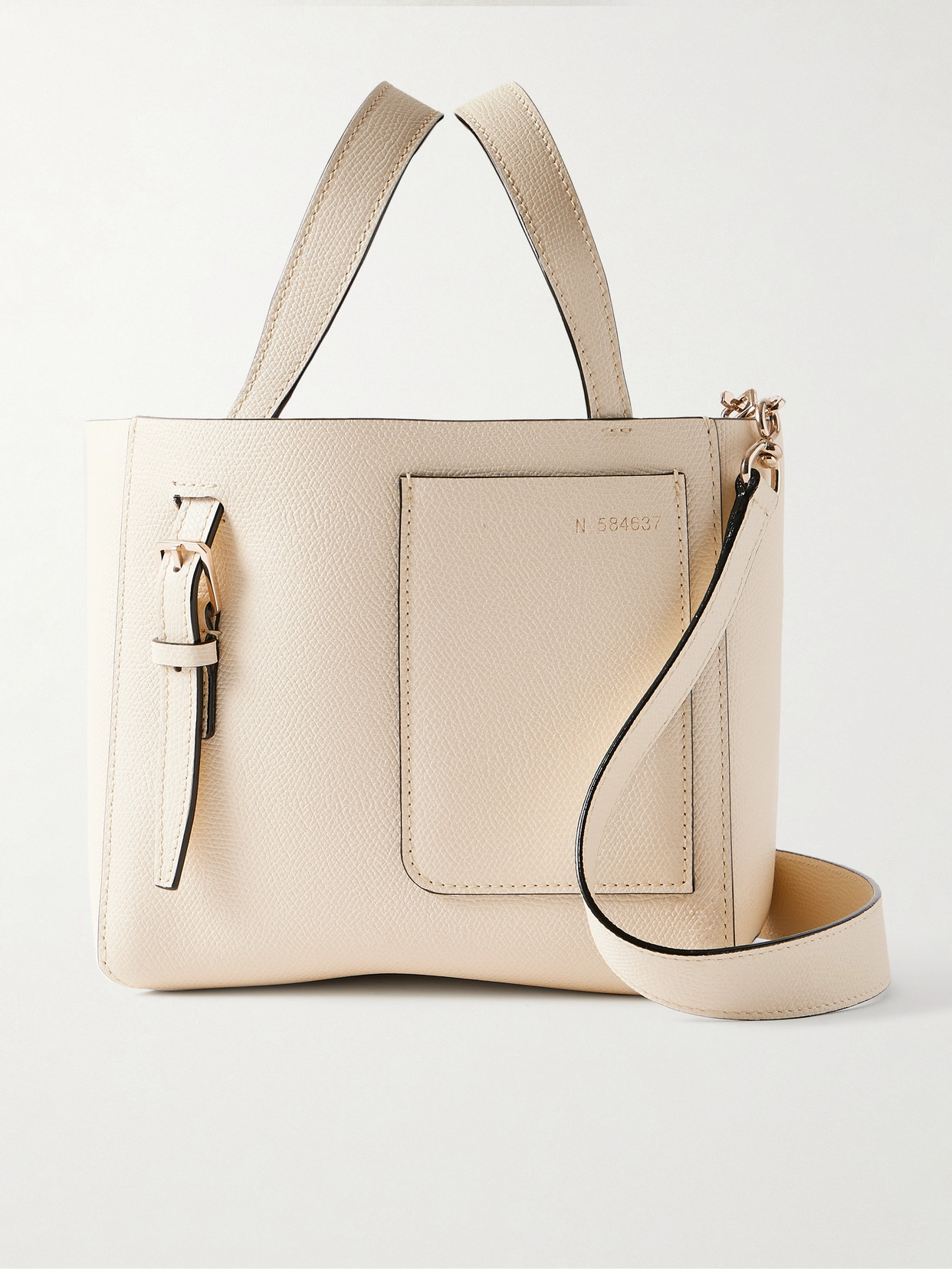 Valextra Mini Textured-leather Shoulder Bag In Off-white