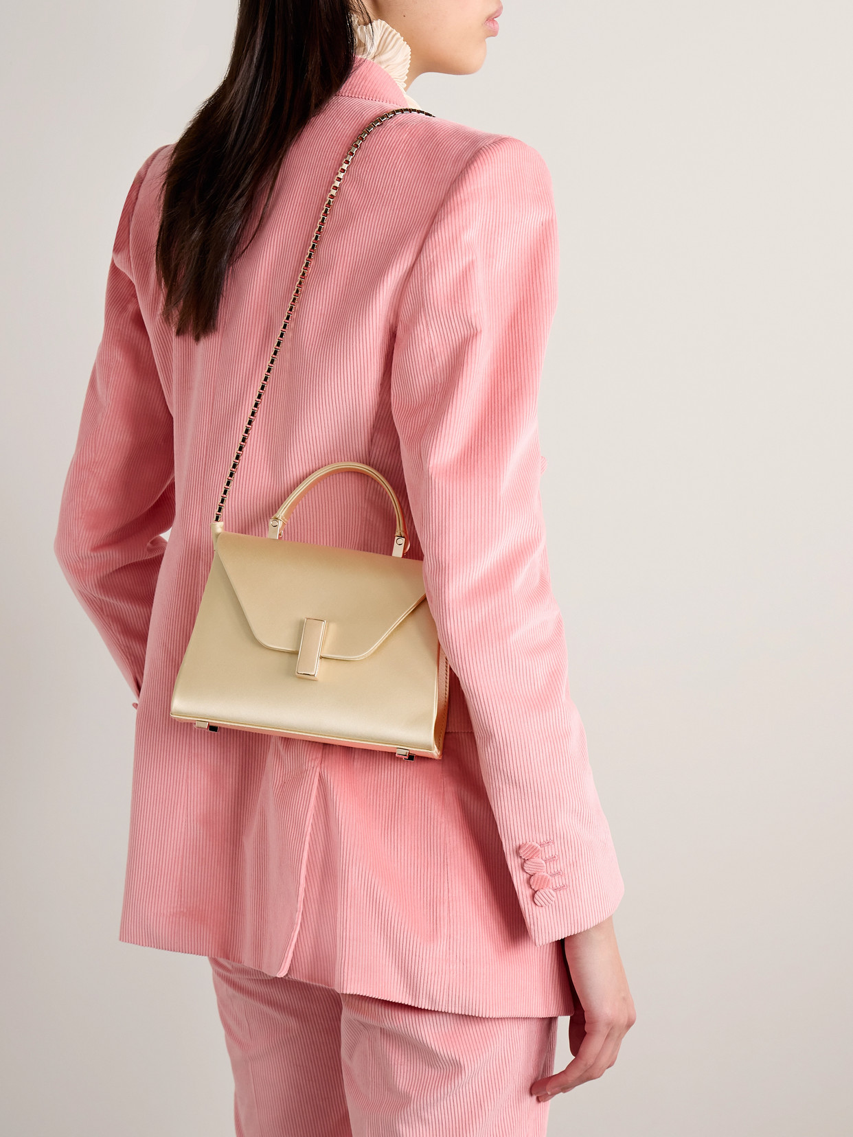 Valextra Iside Micro Satin Tote In Gold