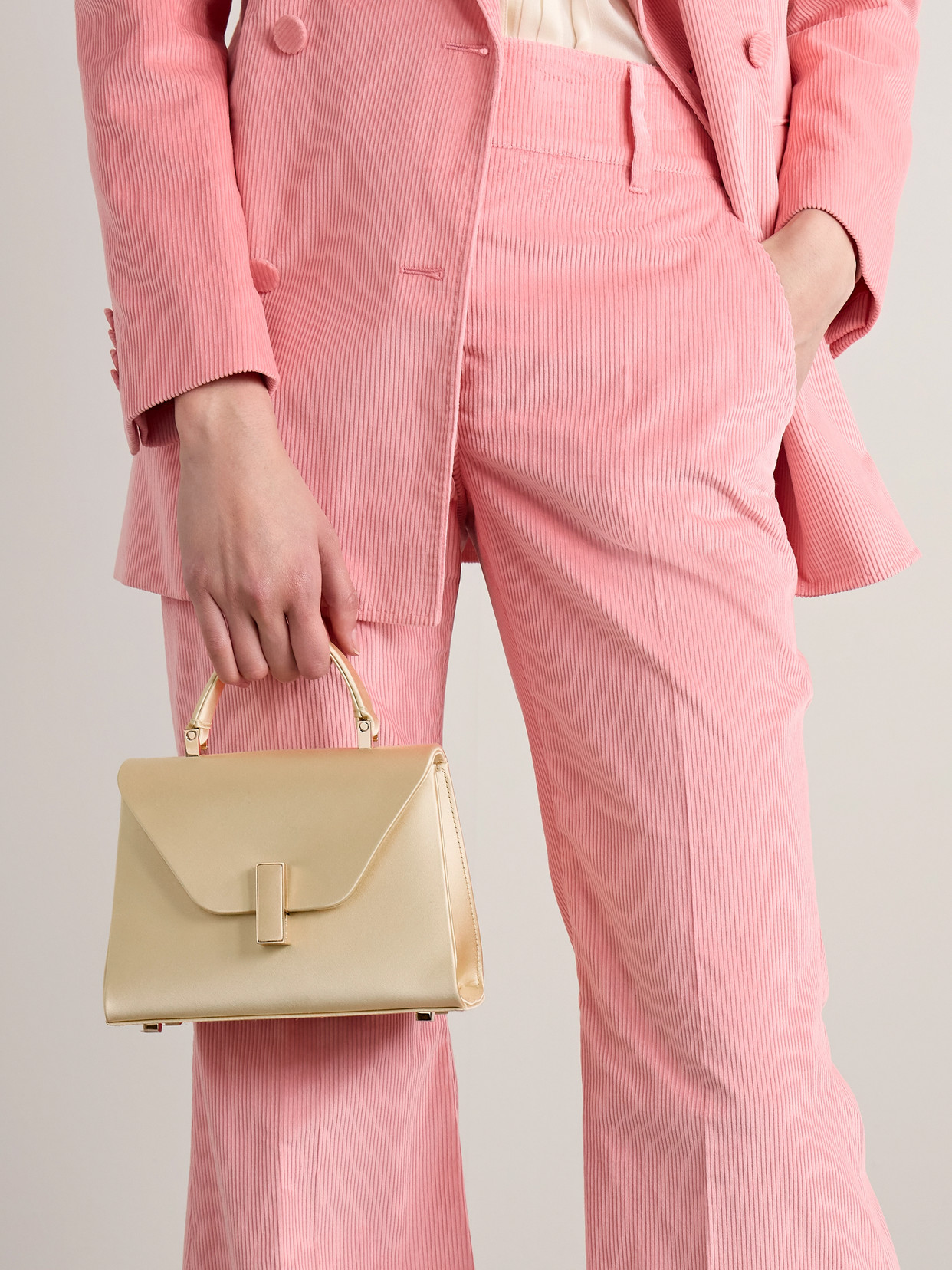 Valextra Iside Micro Satin Tote In Gold