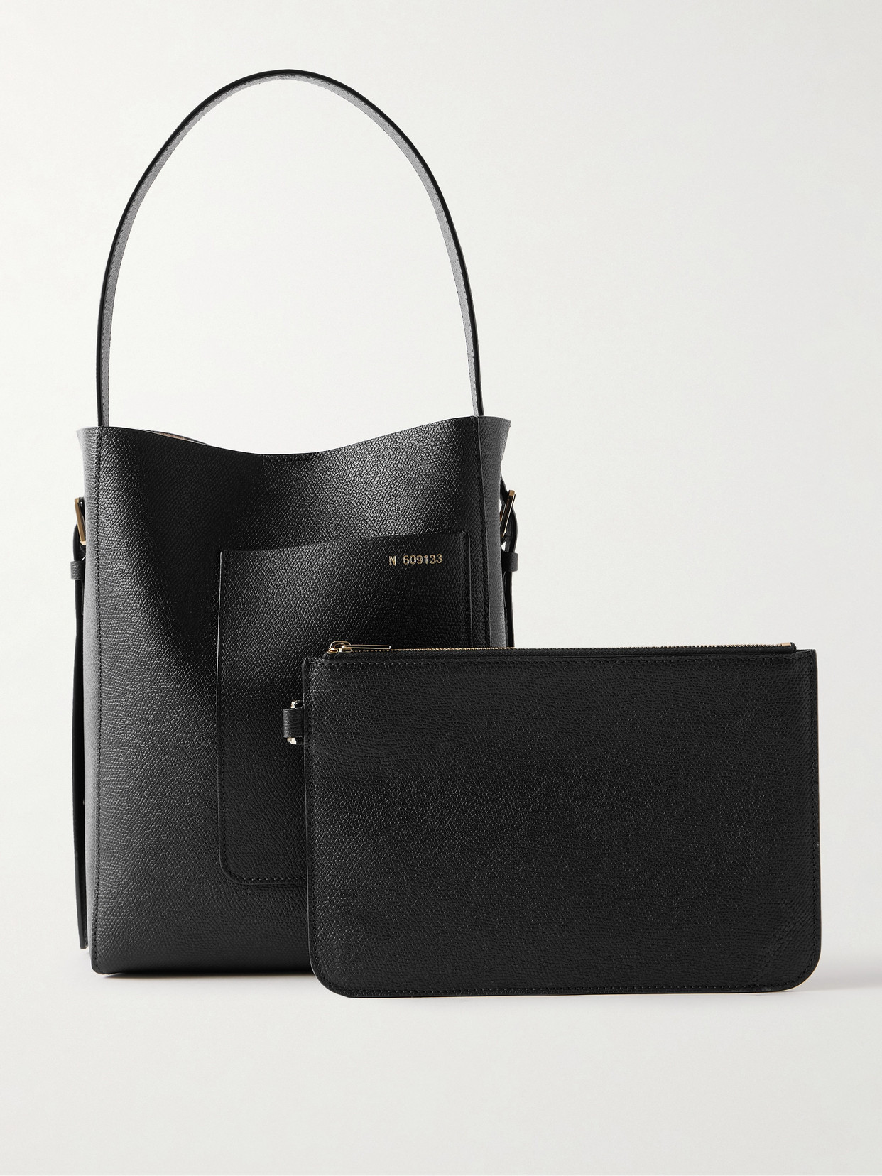 Valextra Small Textured-leather Bucket Bag In Black