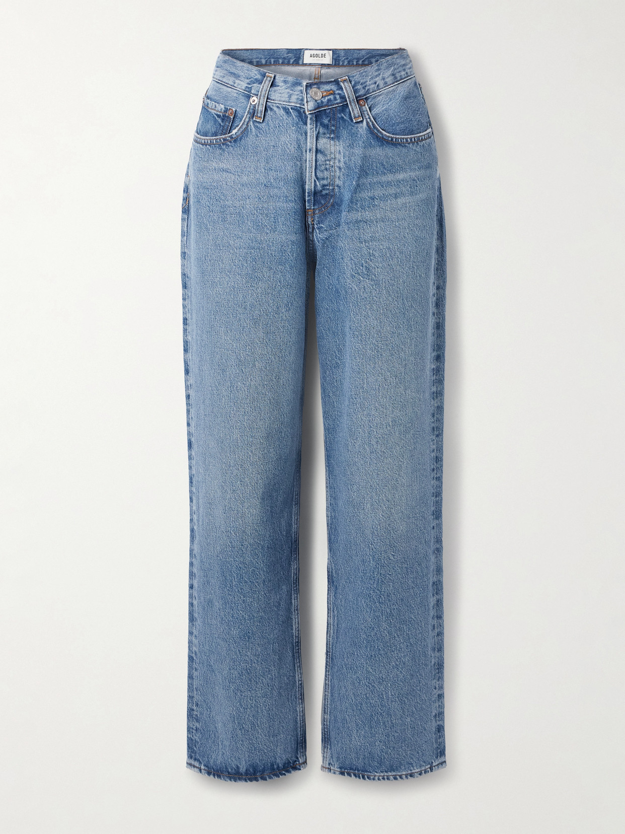 Agolde V-waist Baggy Mid-rise Straight-leg Jeans In Blue