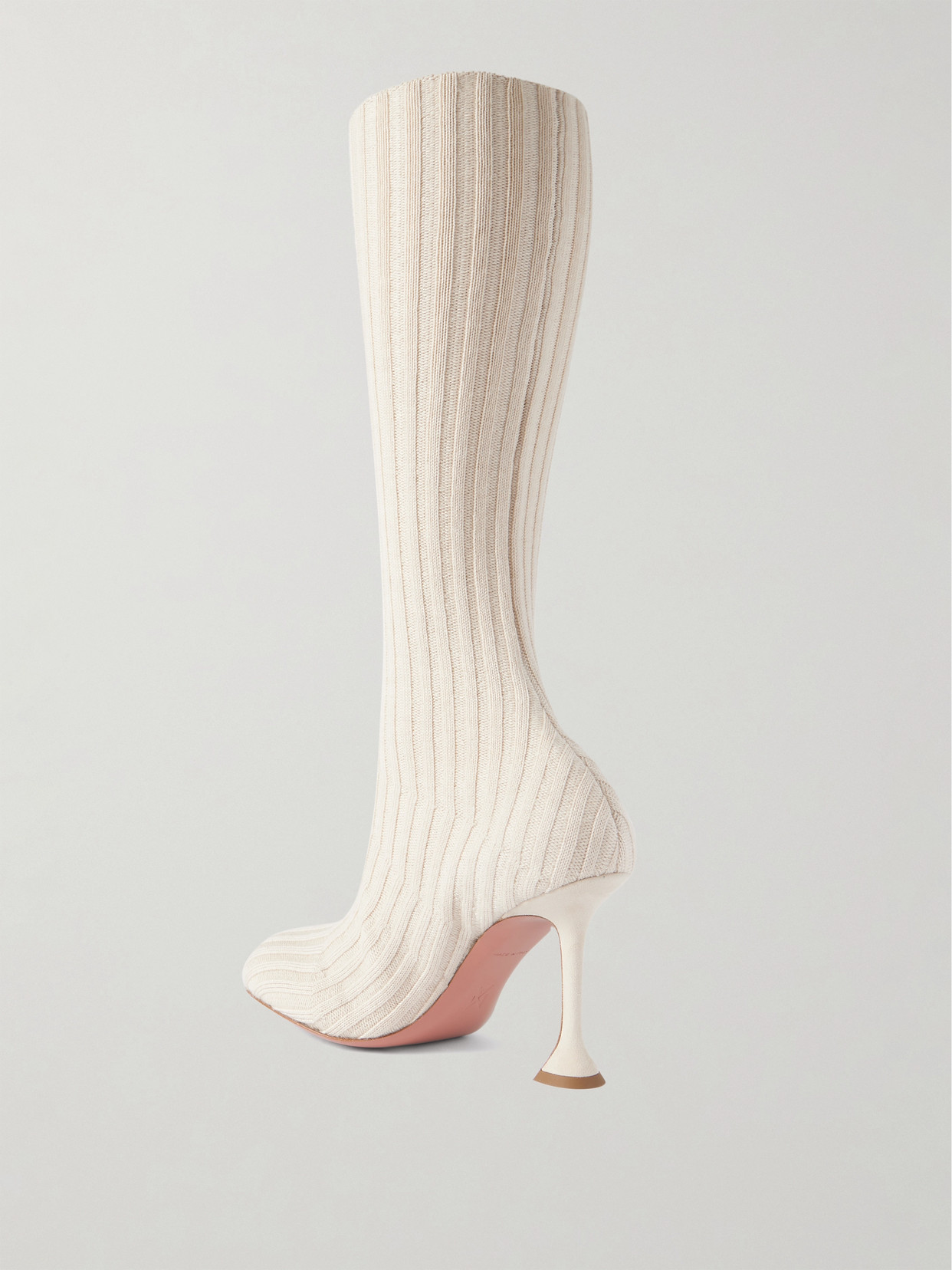 Amina Muaddi Veneda Ribbed Stretch-knit Knee Boots In Neutrals