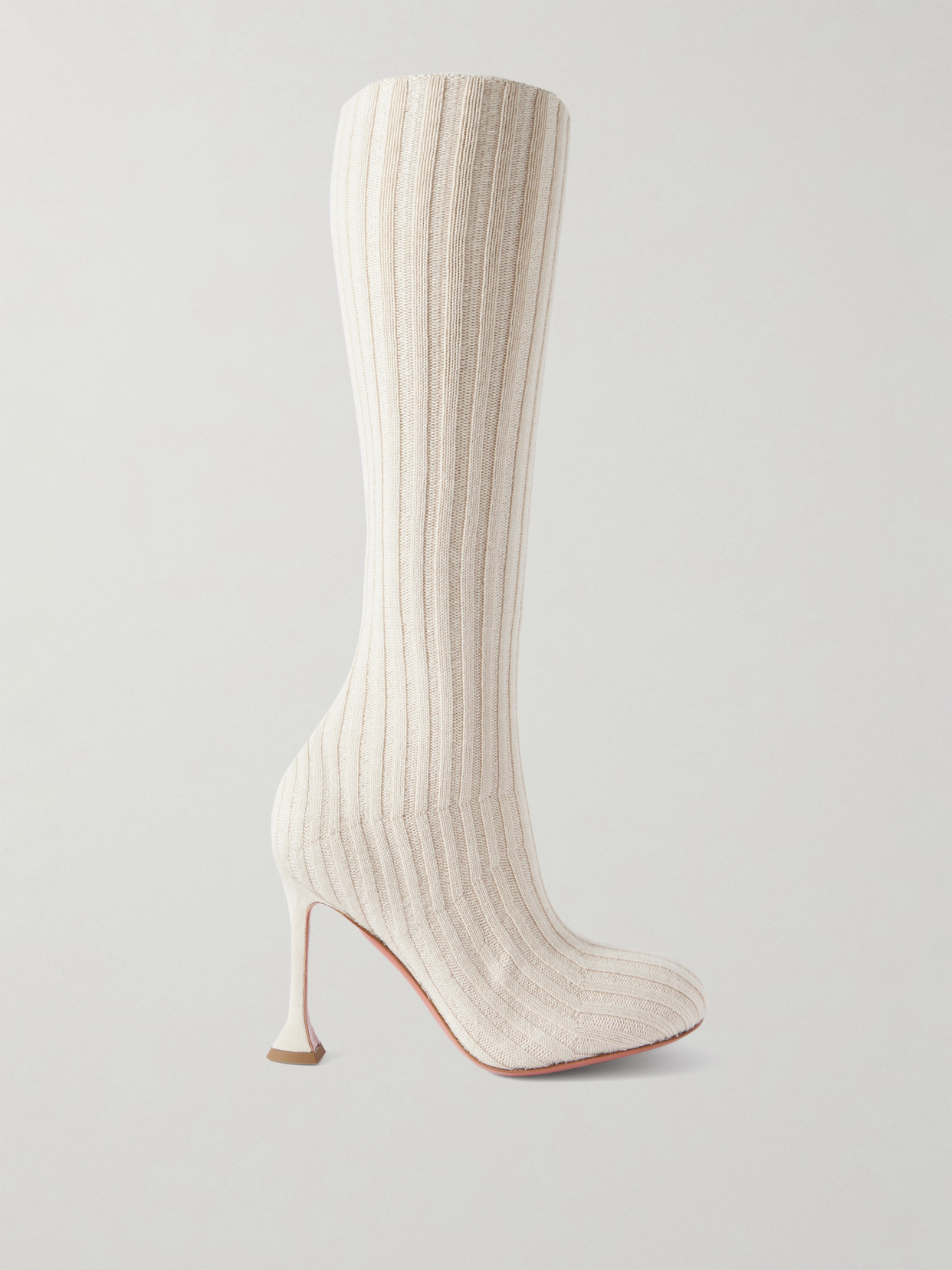 Amina Muaddi Veneda Ribbed Stretch-knit Knee Boots In Neutrals