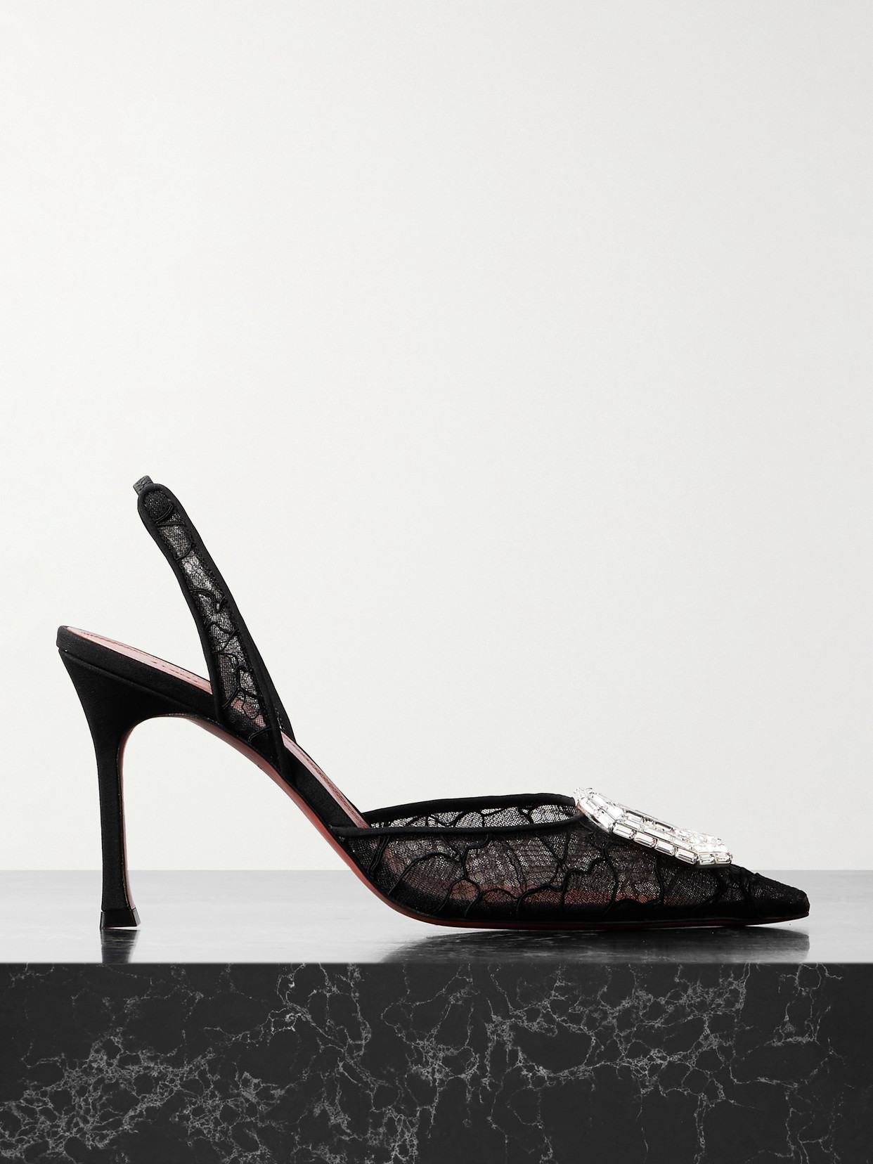 Amina Muaddi Camelia 90 Lace Slingback Pumps In Black