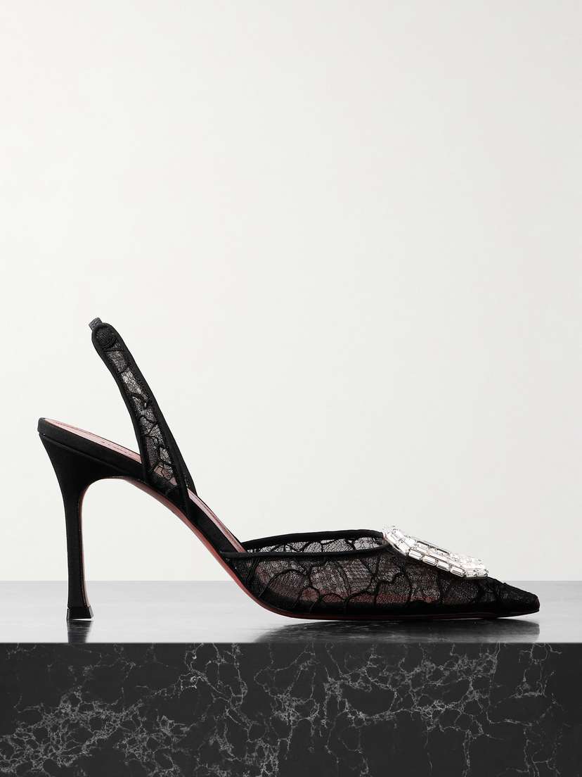 Amina Muaddi Camelia Crystal-embellished Lace Slingback Pumps