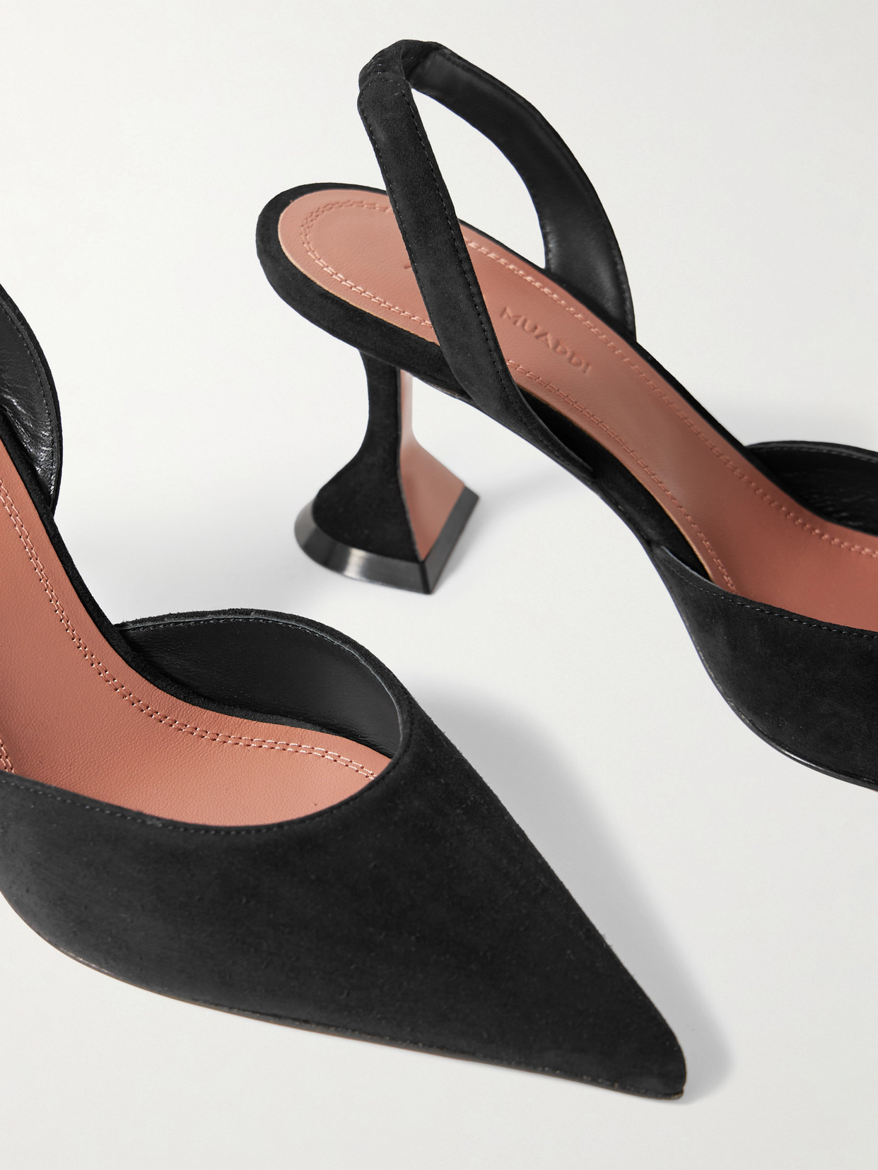 Amina Muaddi Womens Black Holli 70 Suede Slingback Heels In Black