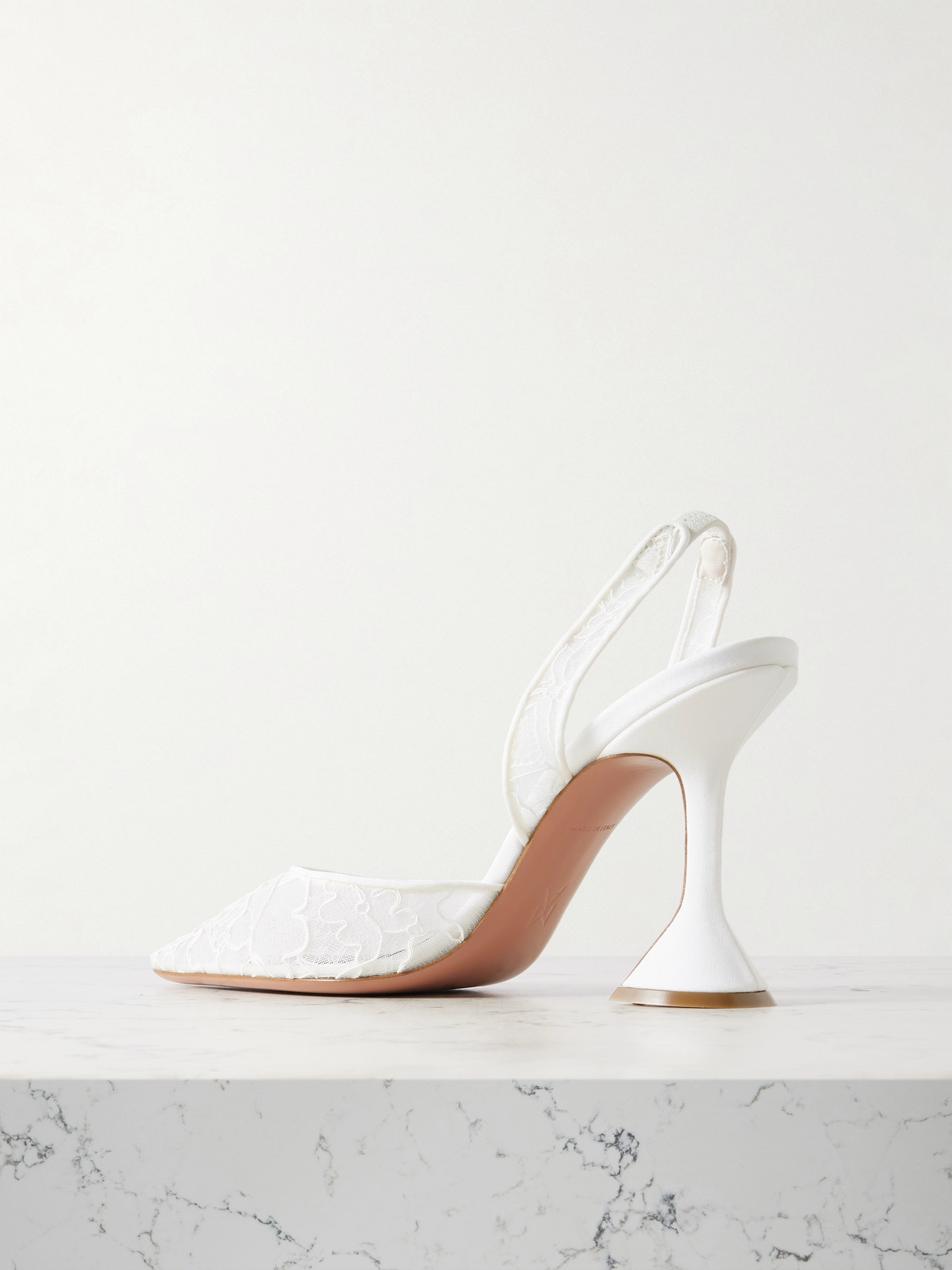 Amina Muaddi Holli Lace And Leather Slingback Pumps In Ivory