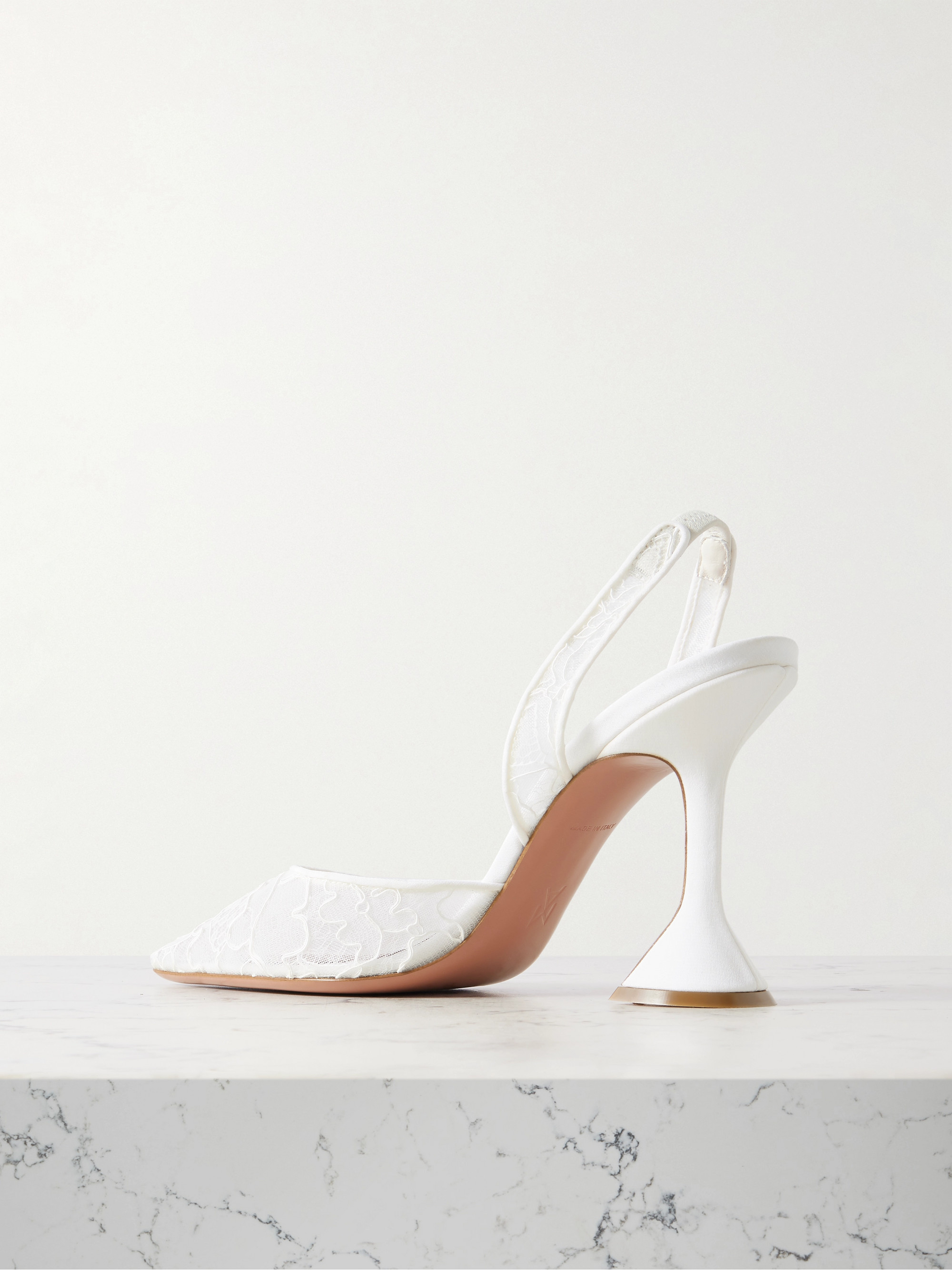 AMINA MUADDI Holli lace and leather slingback pumps thumbnail
