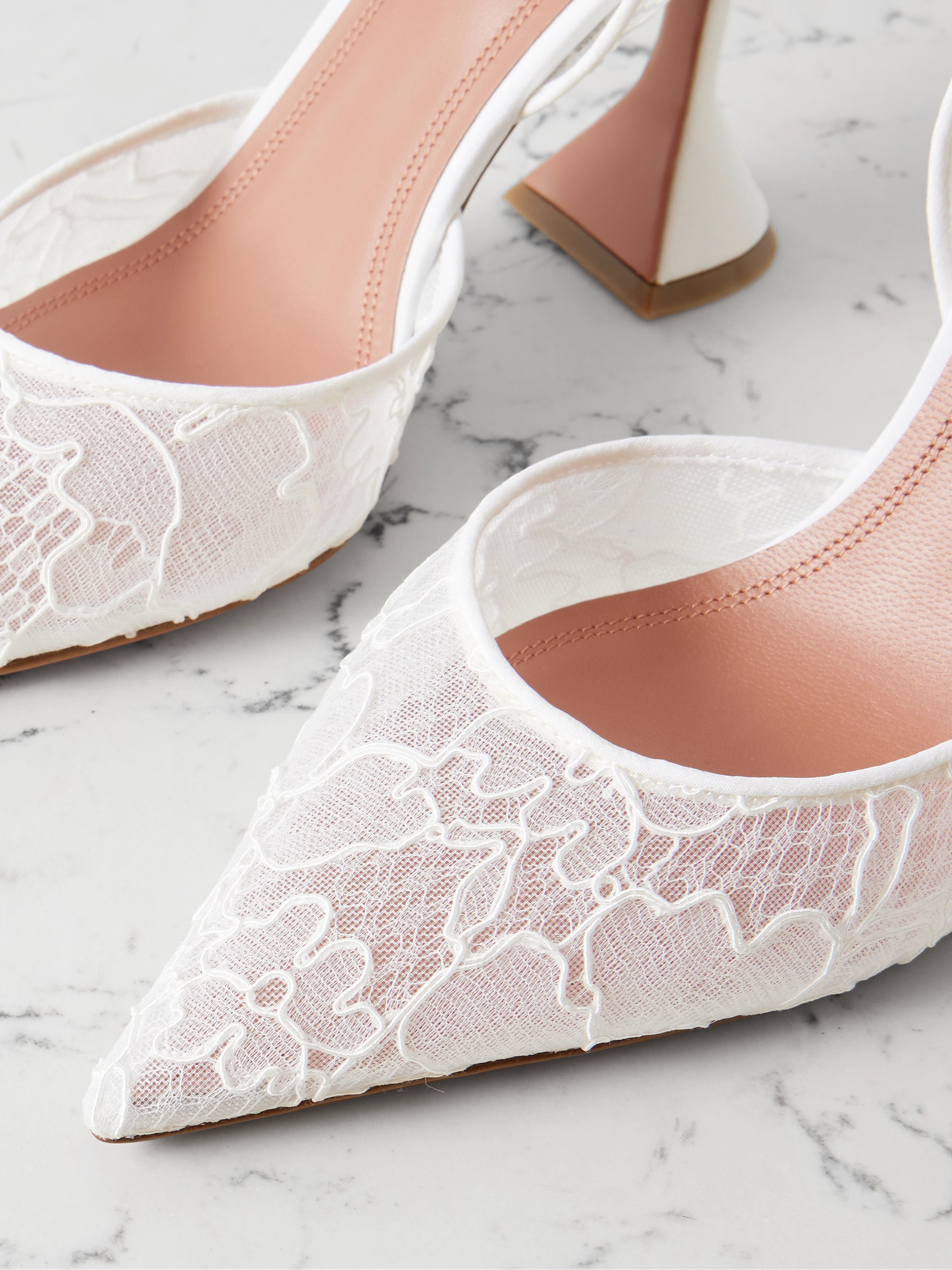 AMINA MUADDI Holli lace and leather slingback pumps thumbnail