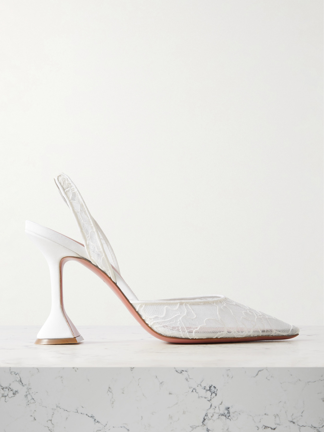 Amina Muaddi Holli Lace And Leather Slingback Pumps In Ivory