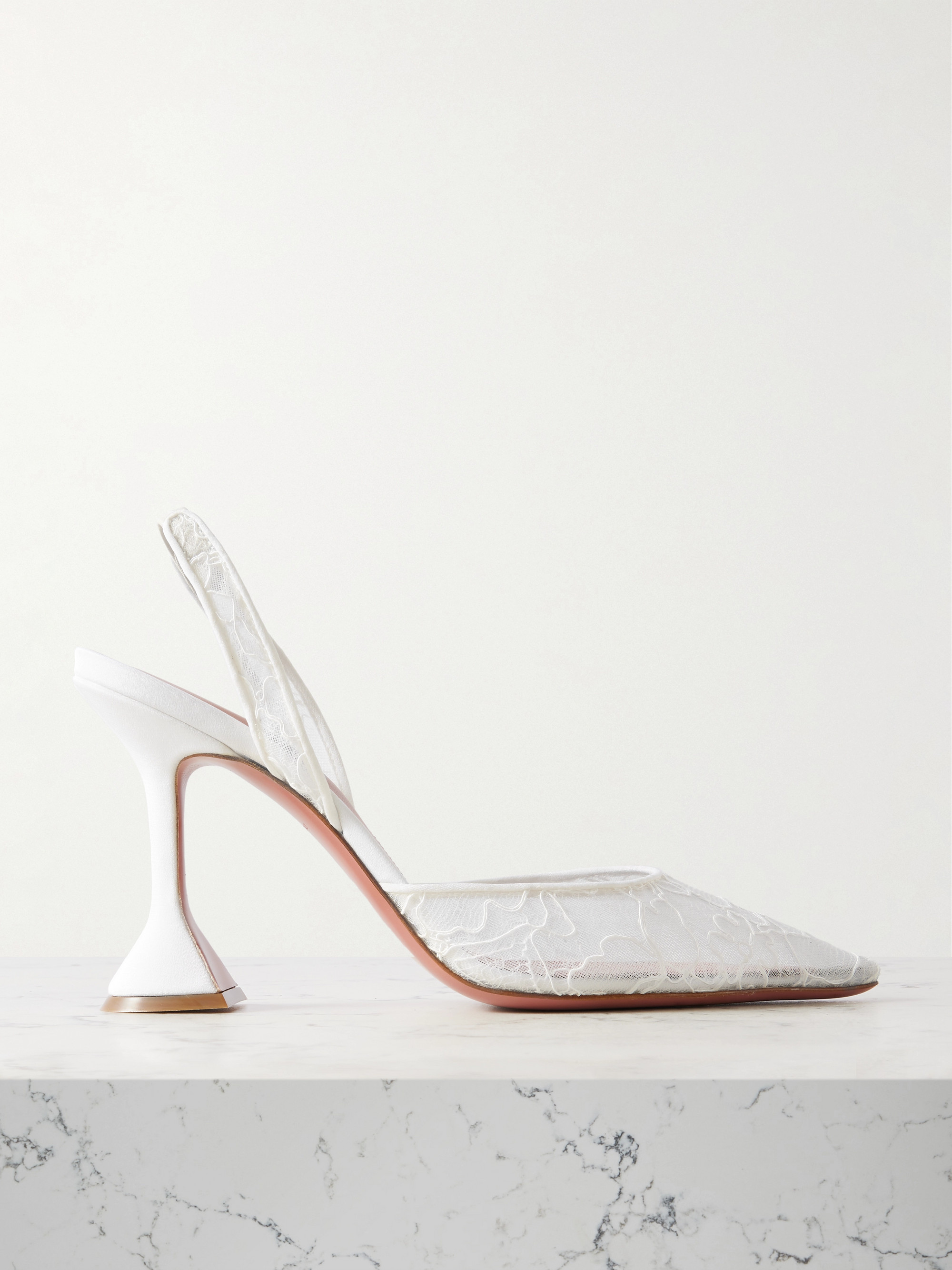 AMINA MUADDI Holli lace and leather slingback pumps