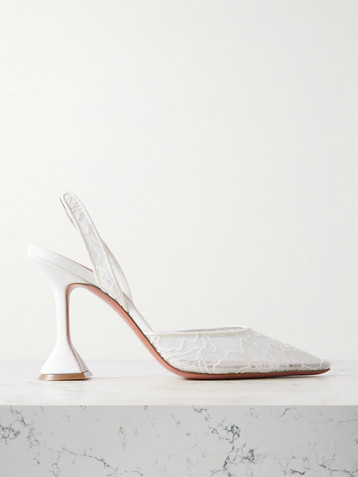 AMINA MUADDI Holli lace and leather slingback pumps