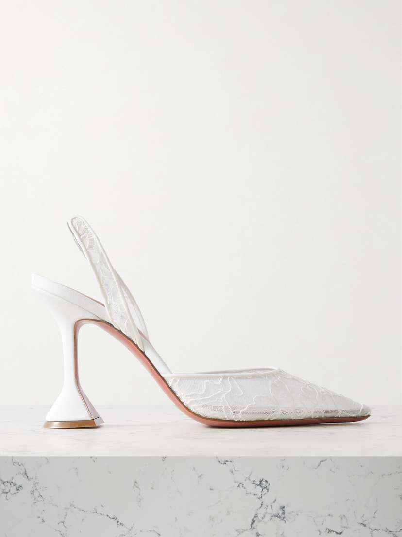 Amina Muaddi Holli Lace And Leather Slingback Pumps