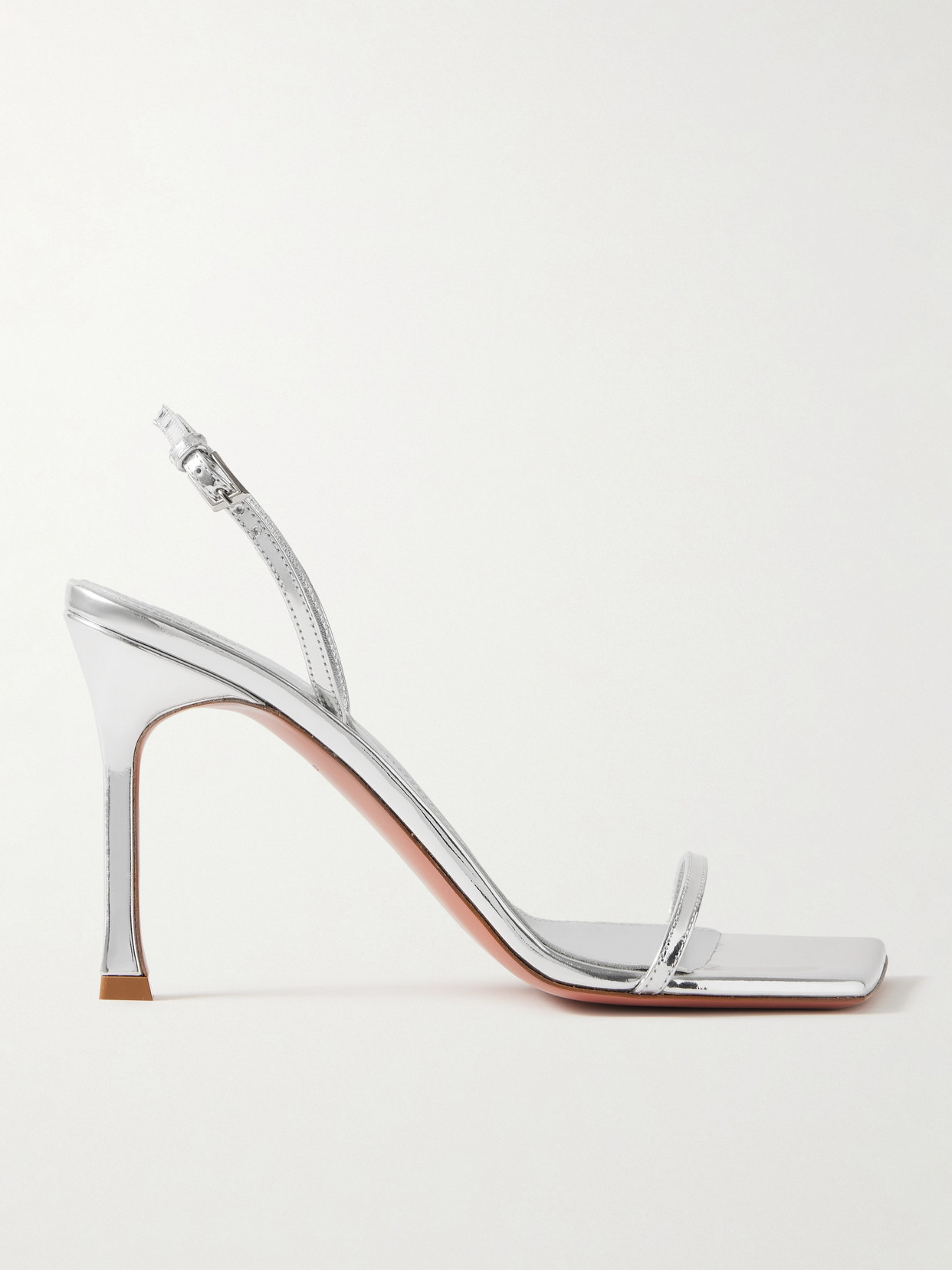 Amina Muaddi Maya Mirrored-leather Sandals In Silver