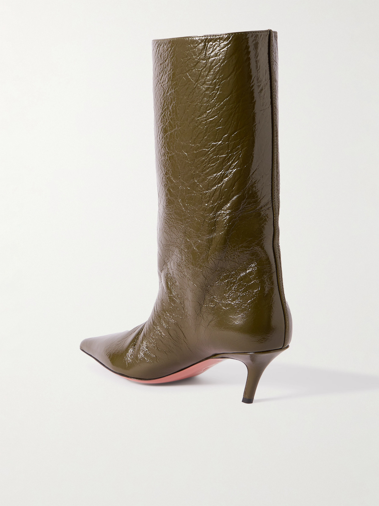 Amina Muaddi Fiona Crinkled-leather Boots In Green