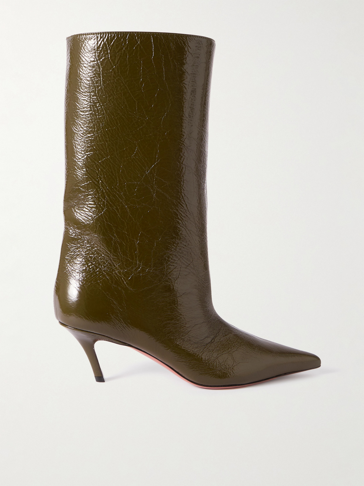 Amina Muaddi Fiona Crinkled-leather Boots In Green