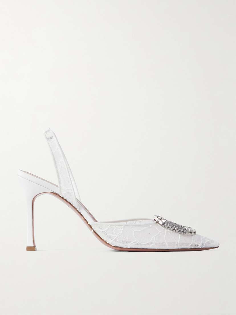Amina Muaddi Camelia Crystal-embellished Lace Slingback Pumps