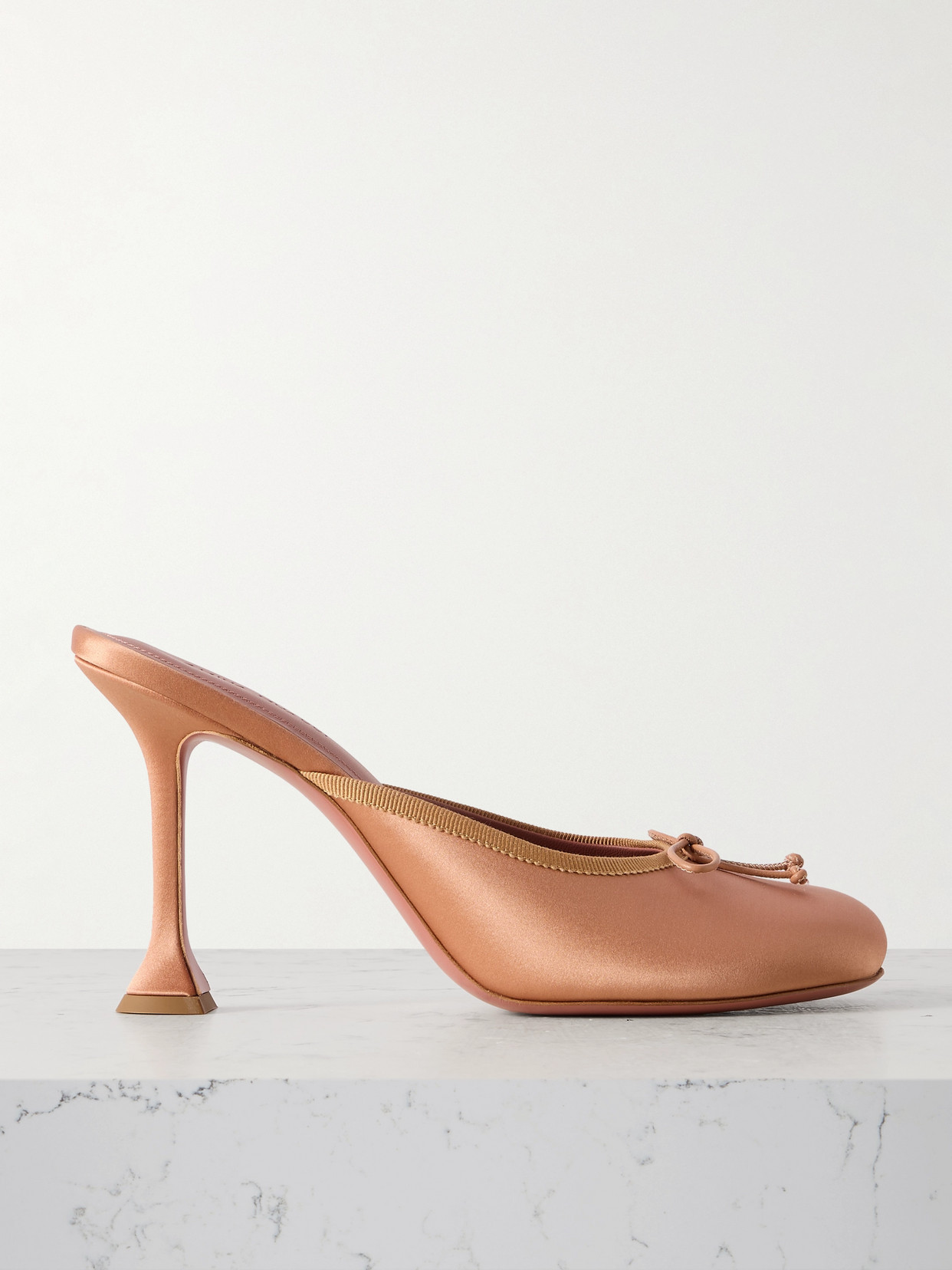 Amina Muaddi Lila Grosgrain-trimmed Satin Mules In Neutrals