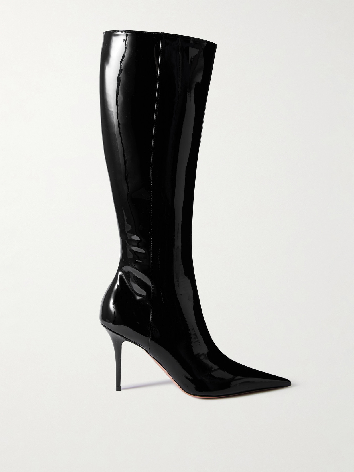 Amina Muaddi Barbara Patent-leather Knee Boots In Black
