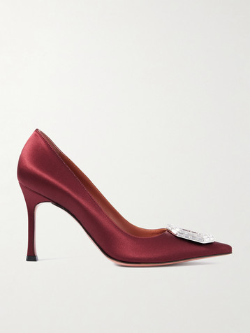 AMINA MUADDI Camelia crystal-embellished satin point-toe pumps