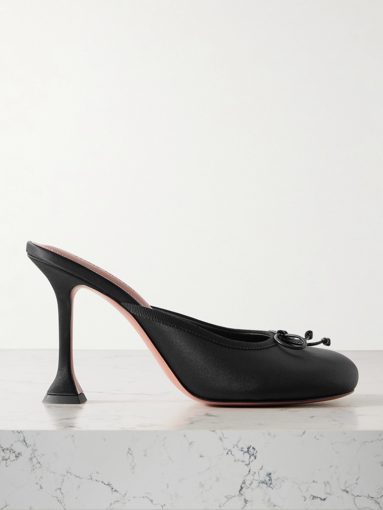 Amina Muaddi Lila Grosgrain-trimmed Satin Mules In Black