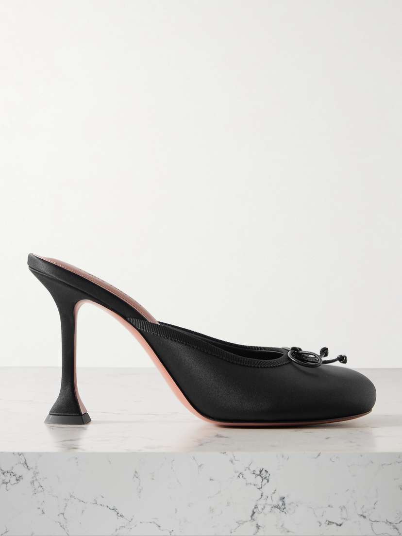 Amina Muaddi Lila Grosgrain-trimmed Satin Mules