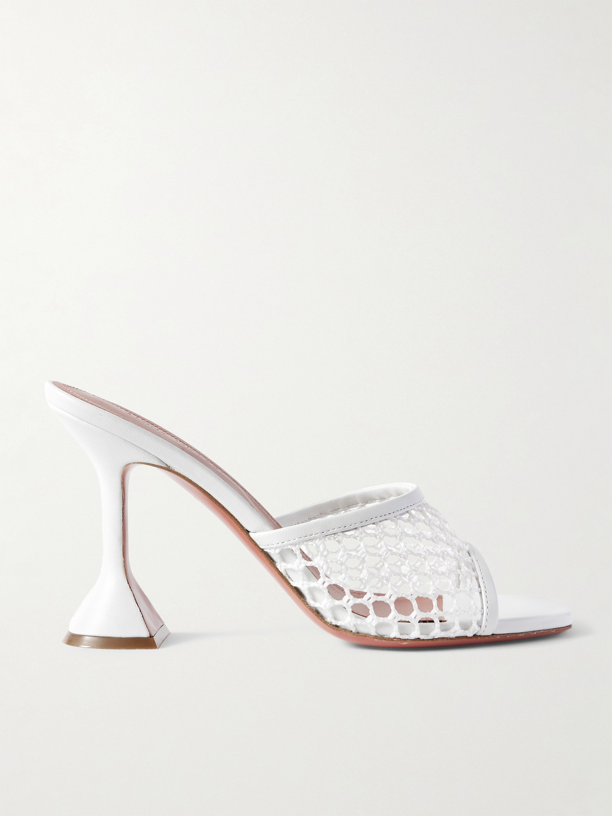 Amina Muaddi Lupita Fishnet And Leather Mules In White