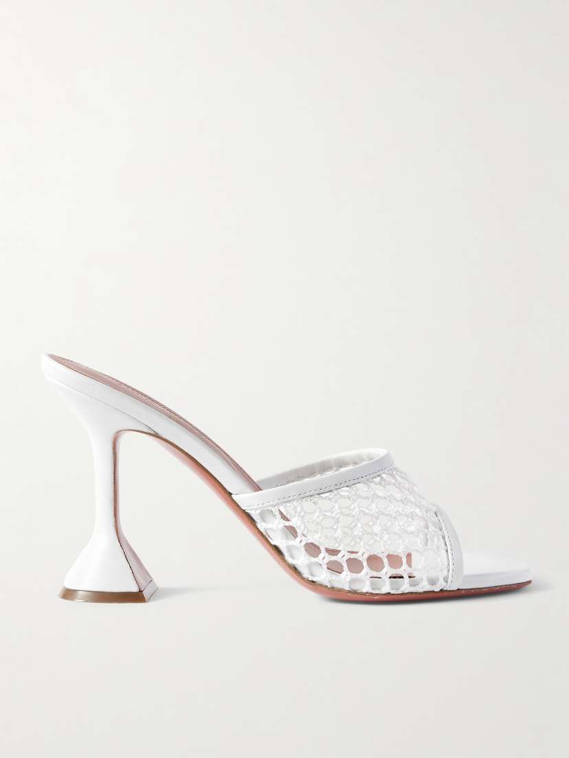 Amina Muaddi Lupita Fishnet And Leather Mules