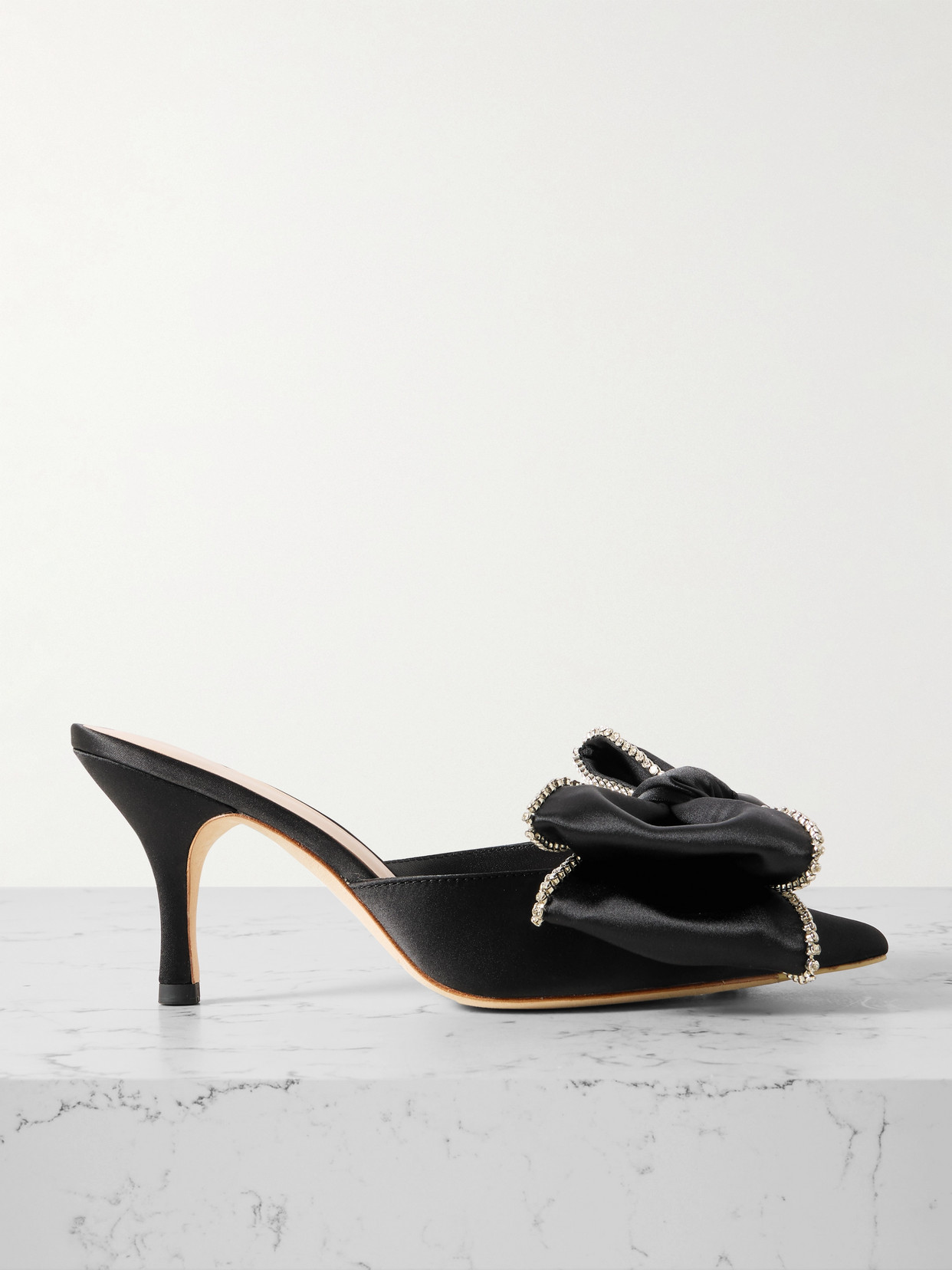 Loeffler Randall Margot Bow Crystal-embellished Satin Pumps In Black
