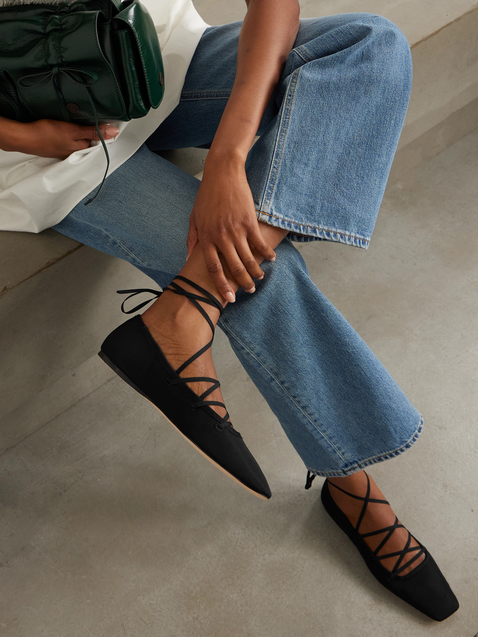 Loeffler Randall Louisa lace-up faille ballet flats thumbnail