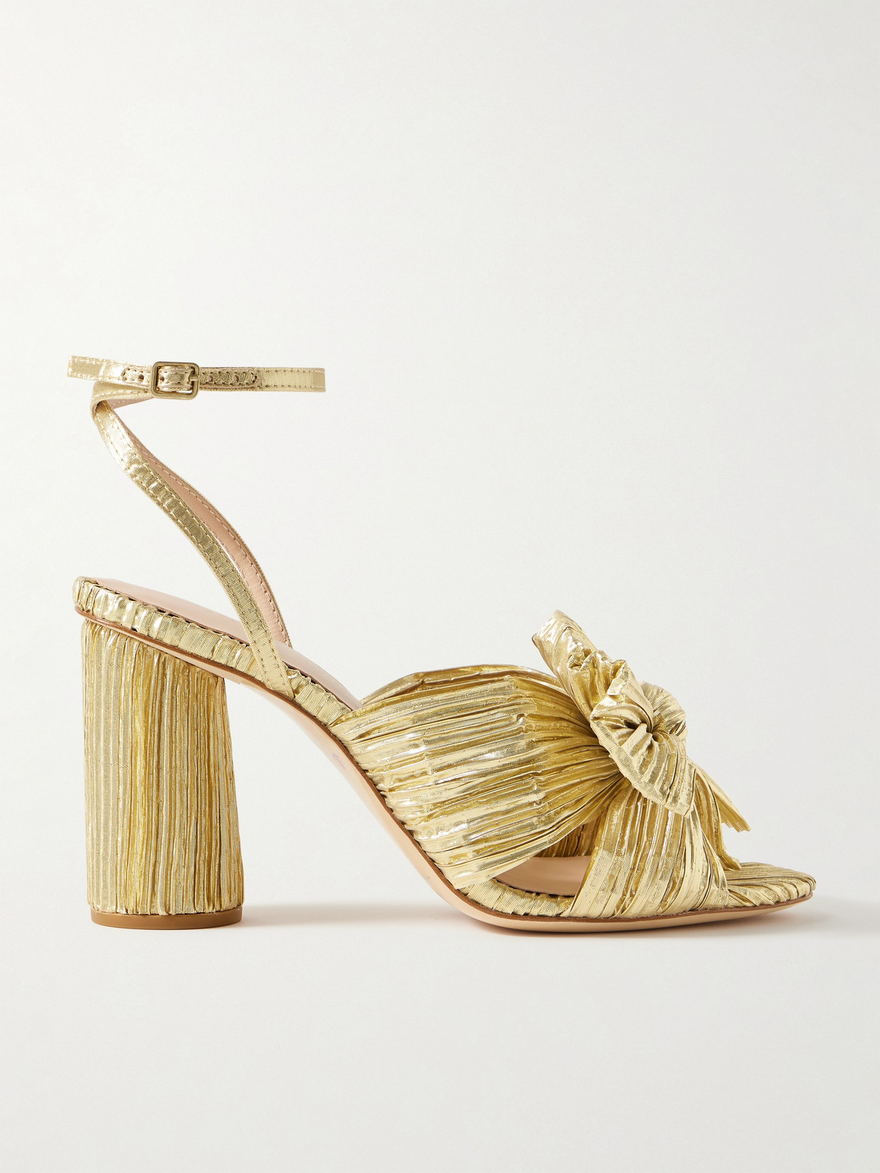 Loeffler Randall Camellia Bow-embellished Lamé Sandals In Gold
