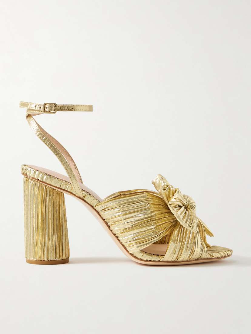 Loeffler Randall Camellia Bow-embellished Lamé Sandals