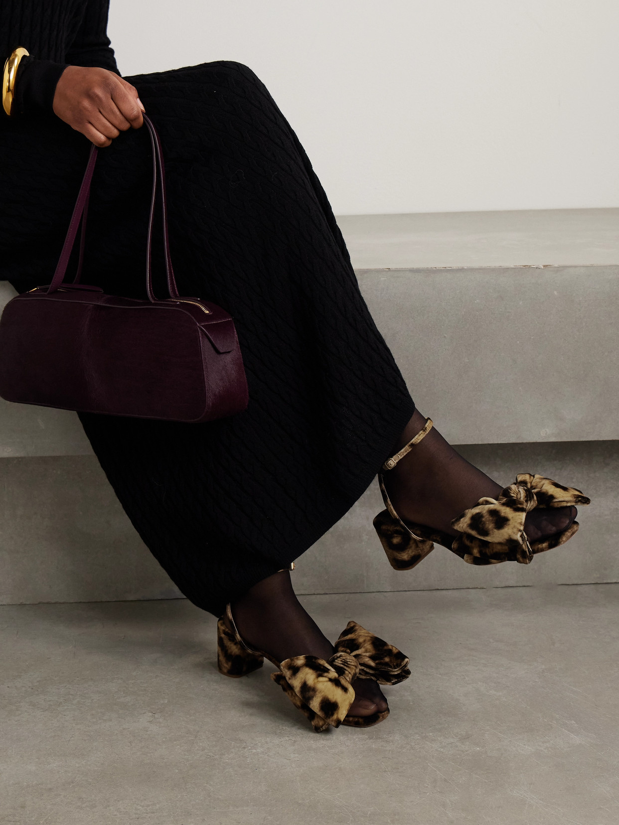 Carmen Bow-Embellished Leopard-Print Velvet Sandals