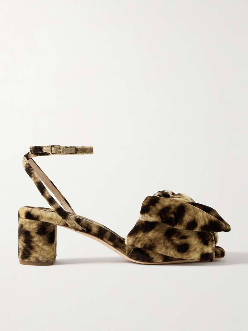 Loeffler Randall Carmen Bow-embellished Leopard-print Velvet Sandals