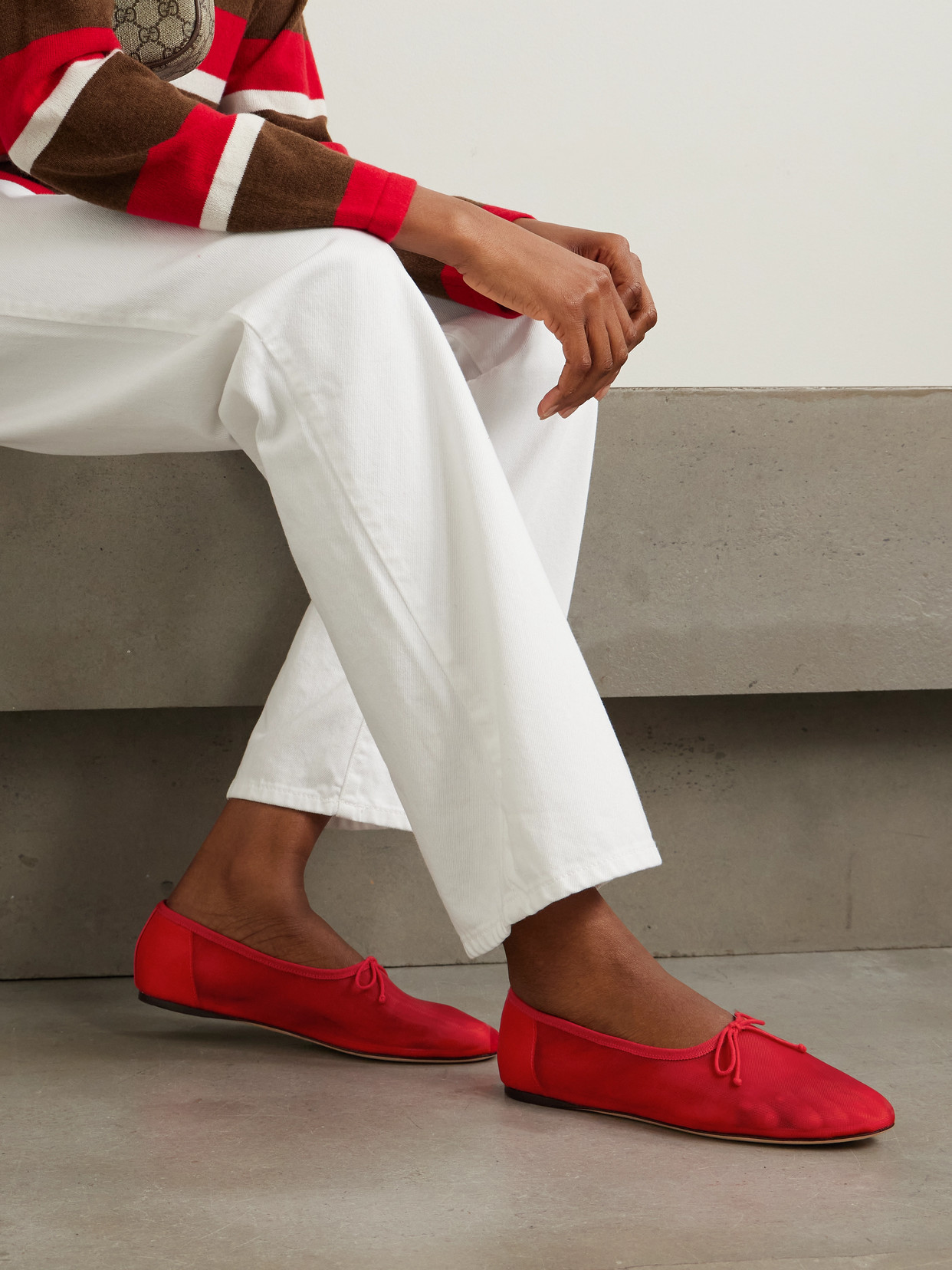 LOEFFLER RANDALL LANDON SOFT BOW-DETAILED MESH BALLET FLATS