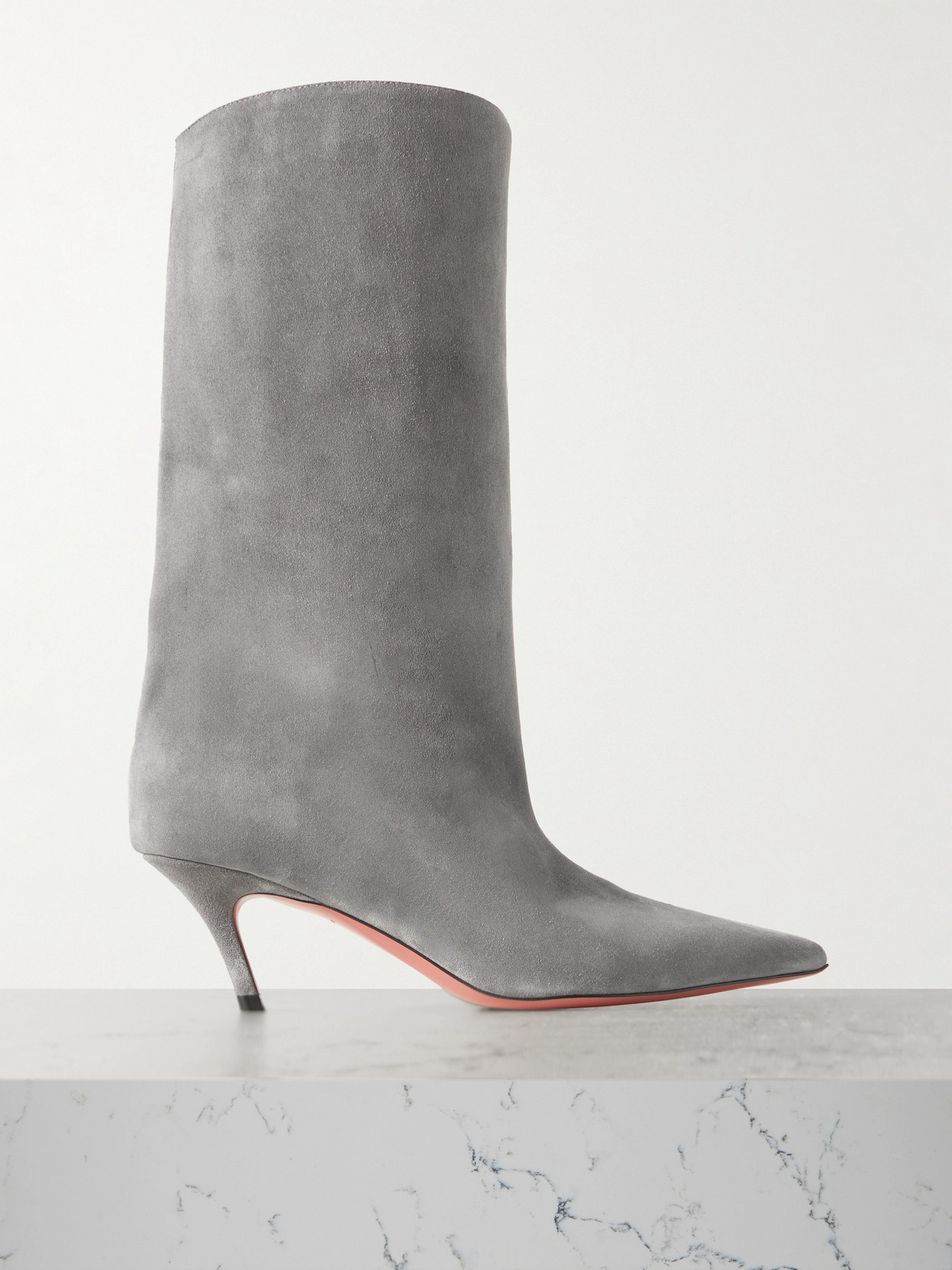 Amina Muaddi Fiona Suede Boots In Gray