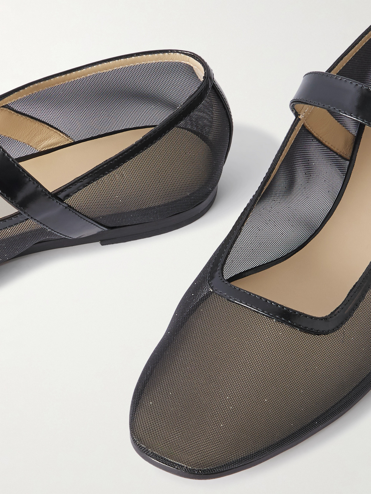 Le Monde Beryl Le Monde Béryl Pointed Toe Ballerinas With Semi-transparent Mesh In Black