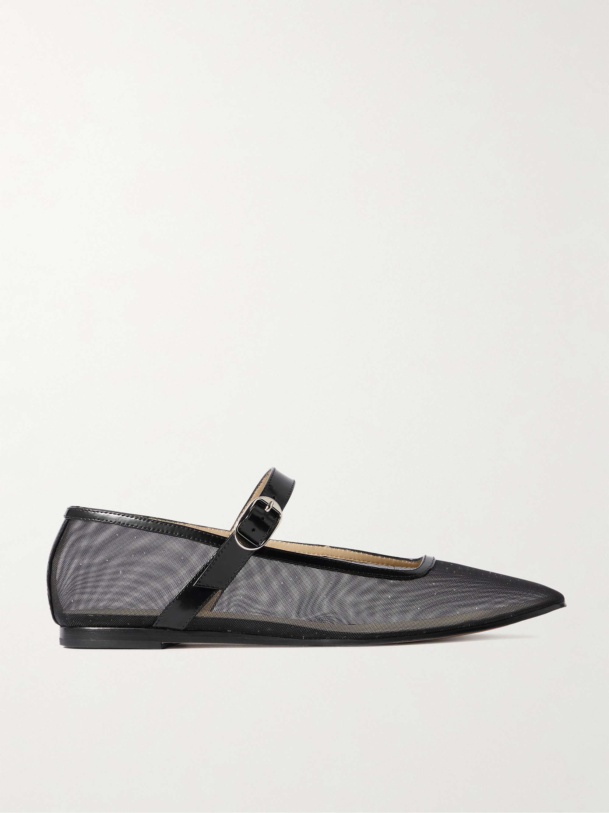 LE MONDE BERYL Patent leather-trimmed glittered mesh Mary