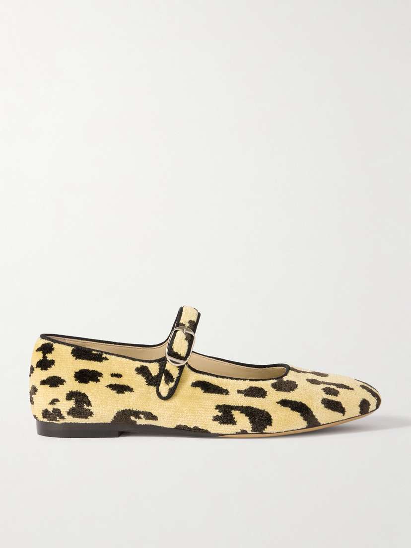 Le Monde Béryl Stella Leopard-print Ribbed Velvet Mary Jane Ballet Flats