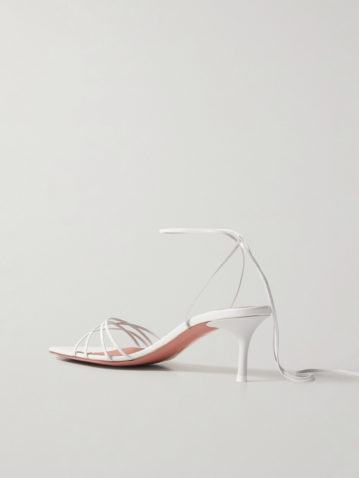 Amina Muaddi Lori Lace Up 60 Nappa Sandal In White