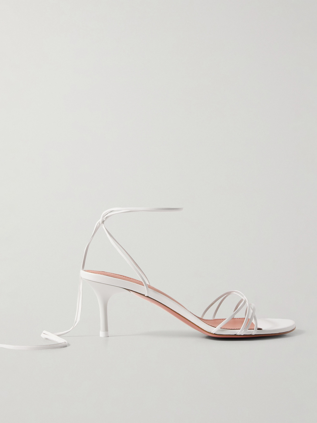 Amina Muaddi Lori Lace Up 60 Nappa Sandal In White